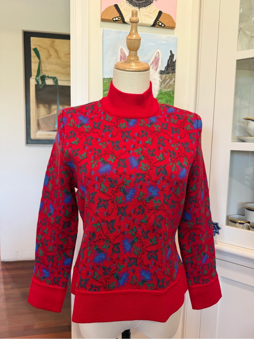 Yves Saint Laurent Red Floral Turtleneck Sweater